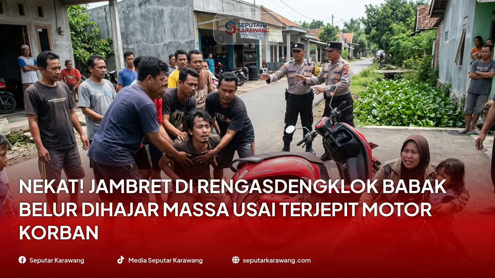 Nekat! Jambret di Rengasdengklok Babak Belur Dihajar Massa Usai Terjepit Motor Korban